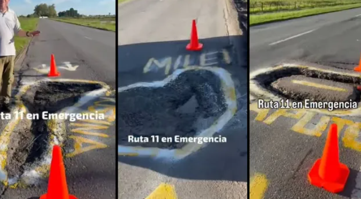 Cansado del estado calamitoso de la ruta 11, creó el “Paseo de la fama” para visibilizar el abandono del corredor