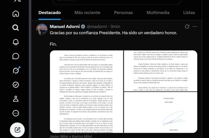 El descargo del vocero caído: Adorni renunció con una carta plagada de quejas contra el periodismo y la Justicia