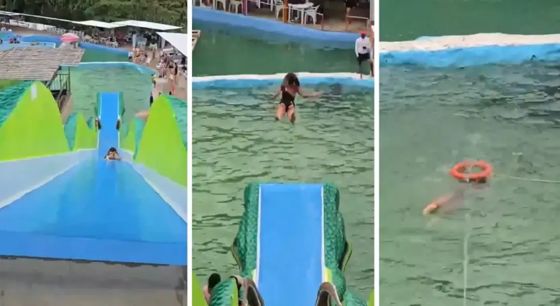 Una joven terminó inconsciente tras lanzarse por un tobogán acuático: el video