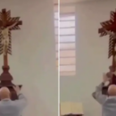 Un sacerdote casi muere aplastado por un enorme crucifijo en Colombia: el impactante video